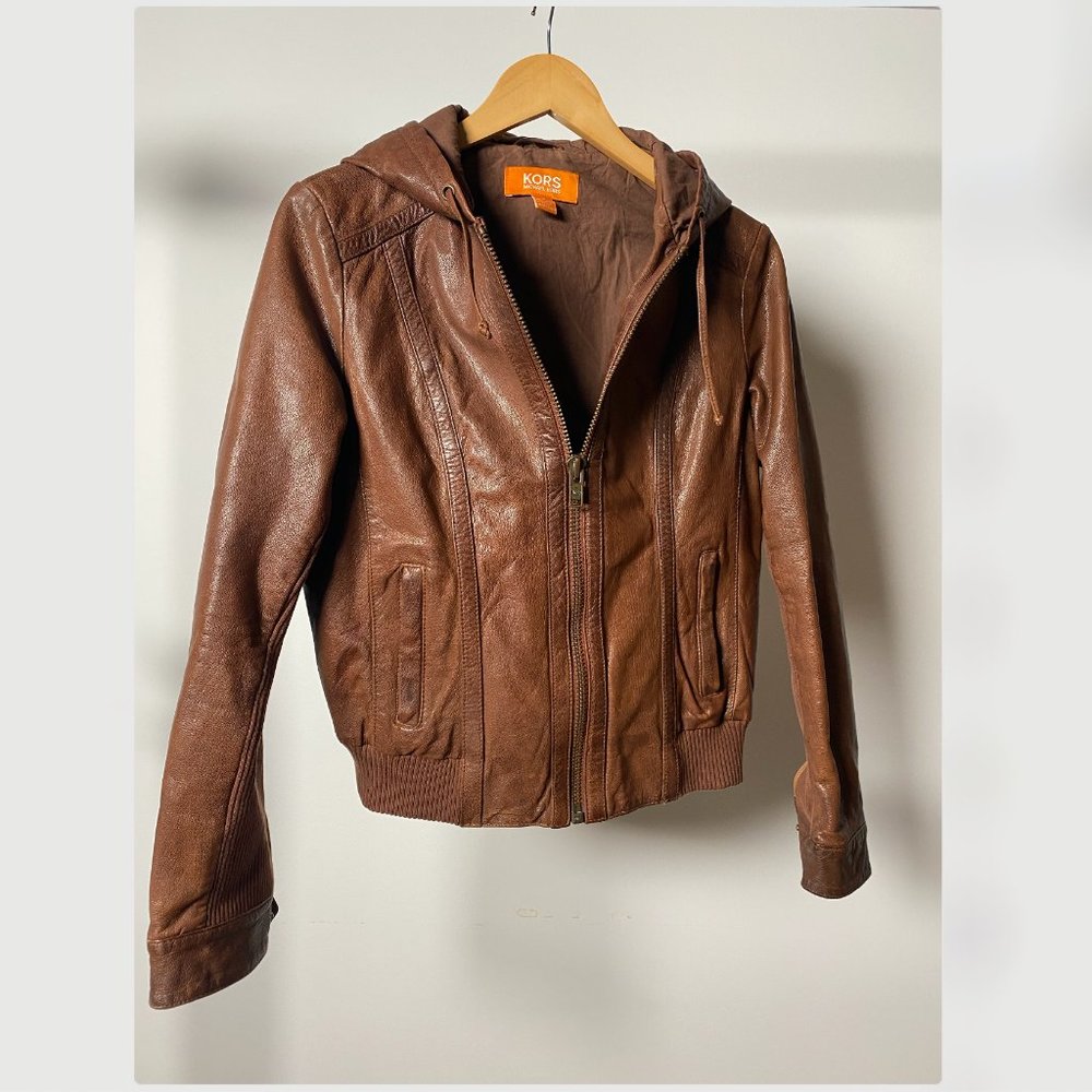 KORS Michael Kors Brown Leather Jacket